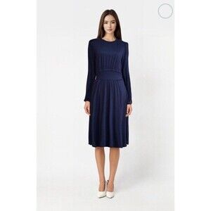 Boden Blue Long Sleeve Dress Women's Size 16 R Teach Casual Work Stretch Pockets